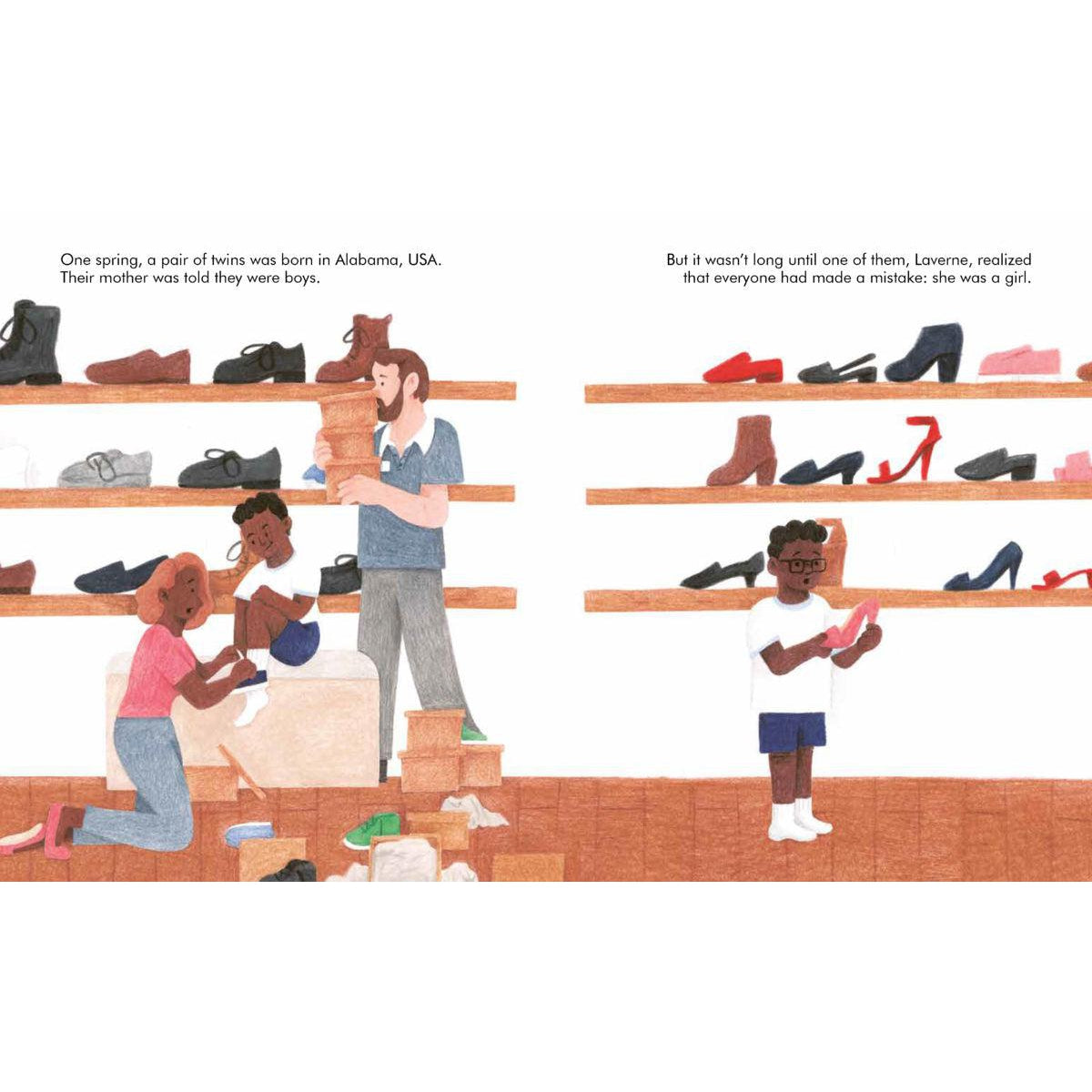 Front view of inside pages from the book Little People, Big Dreams Laverne Cox.