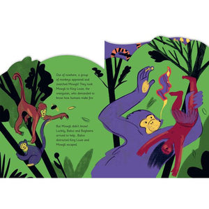 Front view of an inside page of The Jungle Book featuring the monkeys and King Louie.