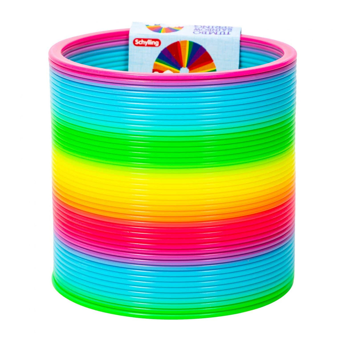 Rear view of Jumbo Rainbow Spring in package and upright.