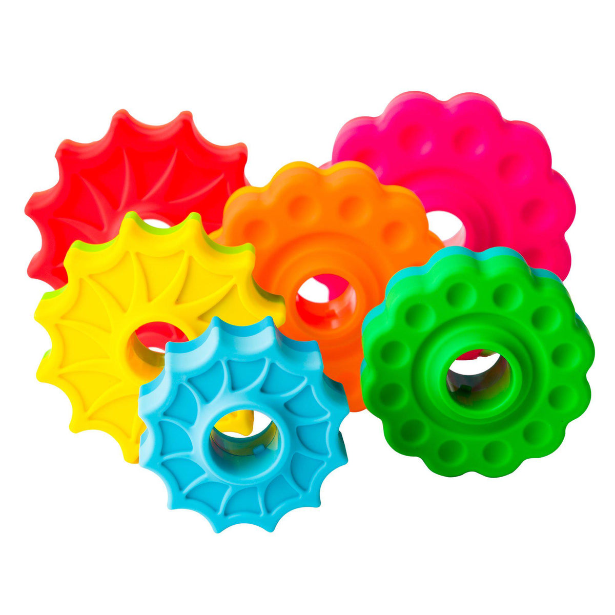 6 different discs with varied colors, shapes, and sizes