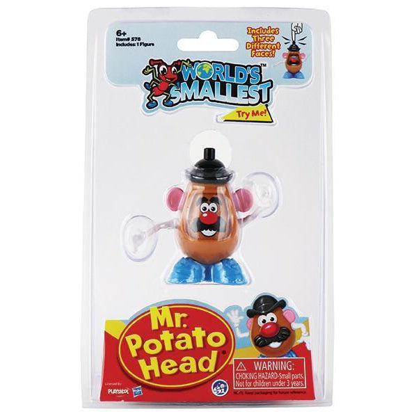 Front view of the world's smallest Mr. Potato Head in its packaging.
