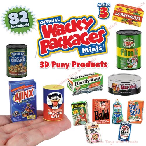 Front view of a poster showing the Wacky Packages Minis-CDU Series 3 showing various products.
