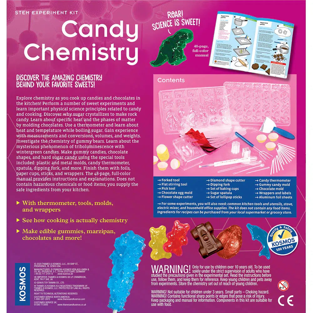 Front view of the candy chemistry set.