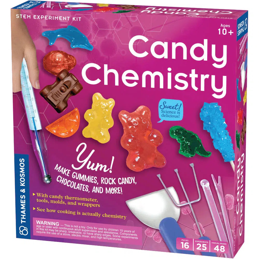 Front view of the candy chemistry set.