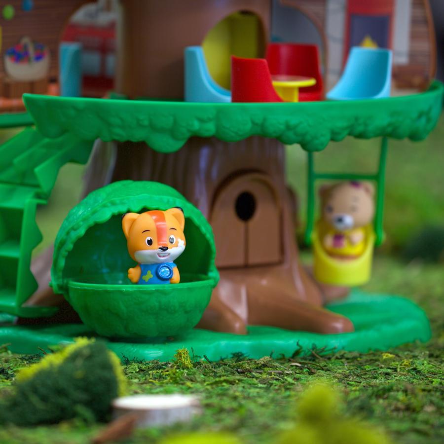 Play figurine in shrub hiding place and swing set