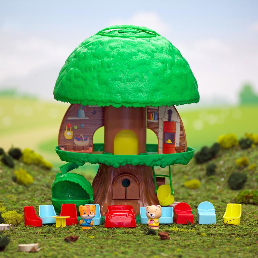 Set contents: tree house with shrub and swing, chairs, tables, figurines, car
