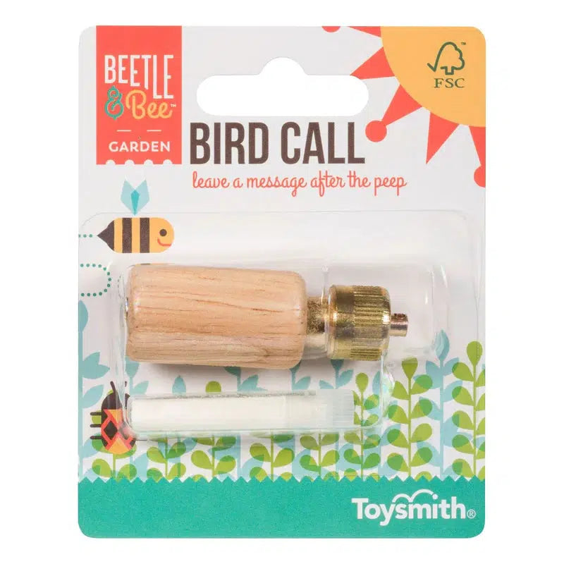 Front view of Beetle & Bee Bird Call in its packaging.