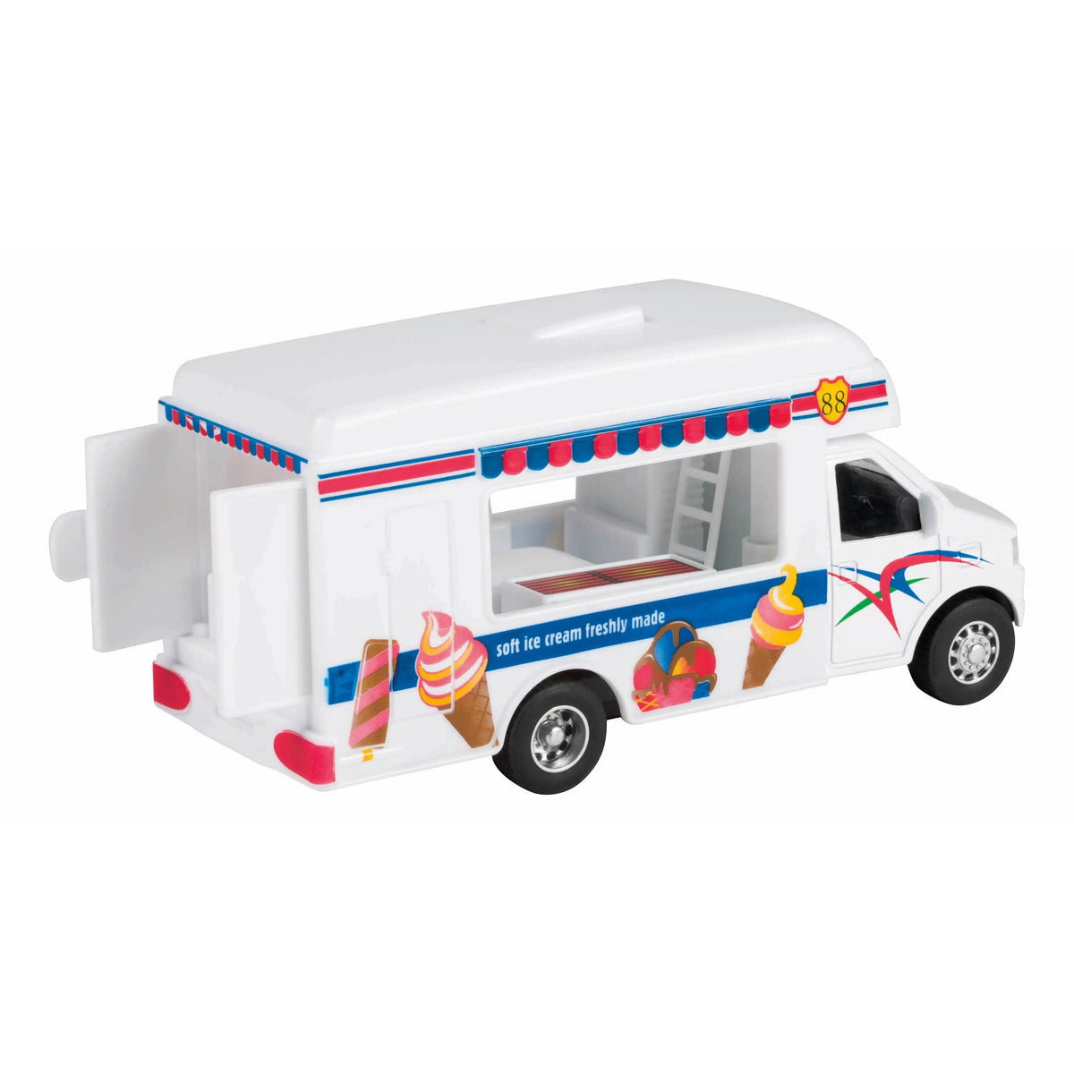 Front side view ice cream truck.