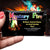Front view of a person holding a packet of the Mystery Fire in their hand with different colored flames behind it.