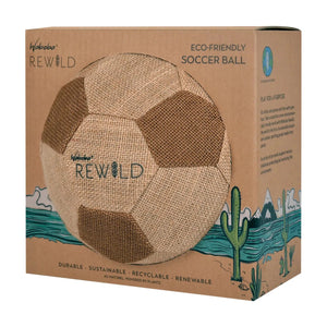 Front view of Rewild Soccer Ball in packaging.