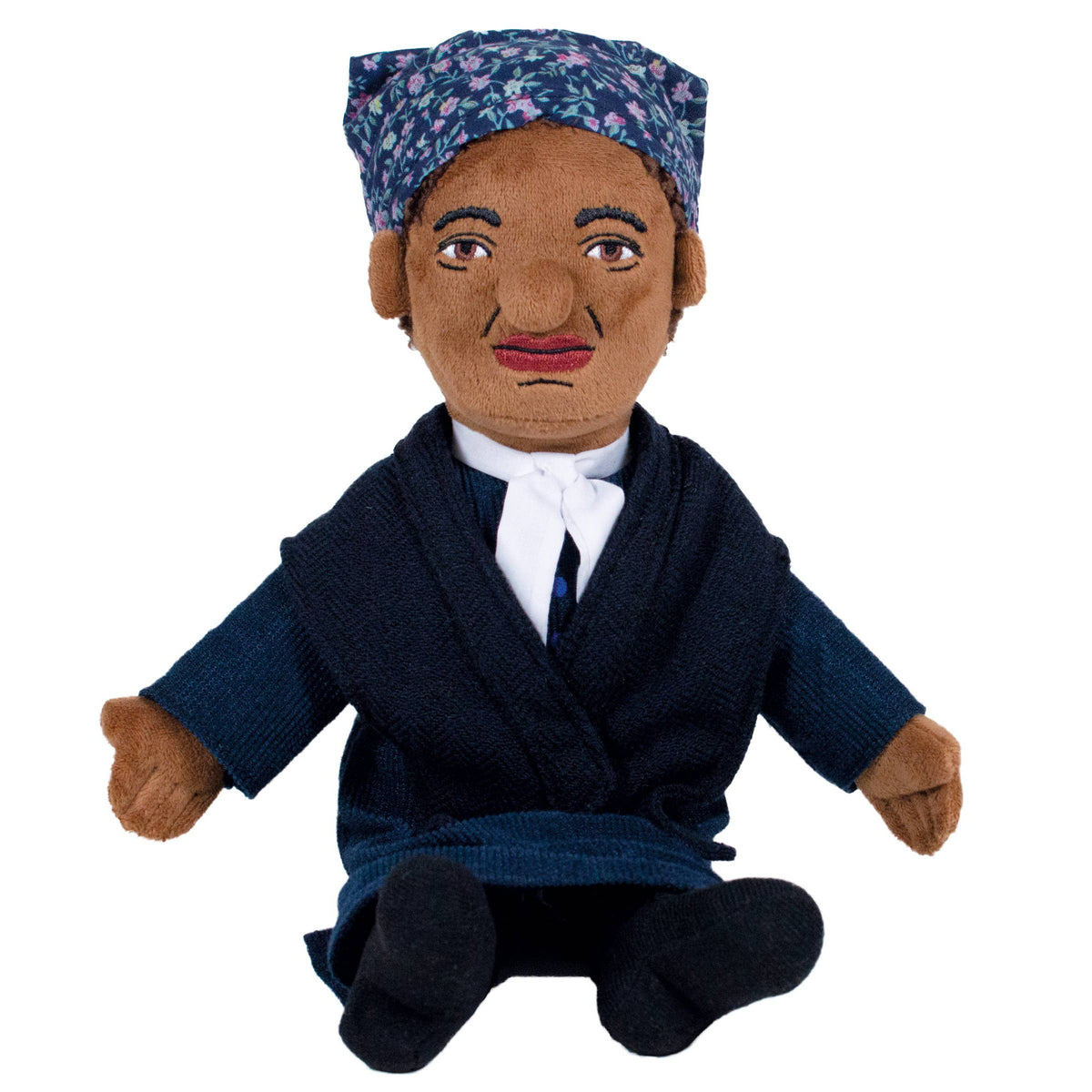 Front view of the Harriet Tubman doll against a white background.