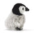 grey, black, and white baby penguin finger puppet, side view.