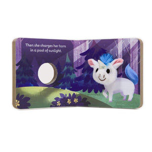 Front view of an inside page of the Baby Unicorn Finger Puppet book.