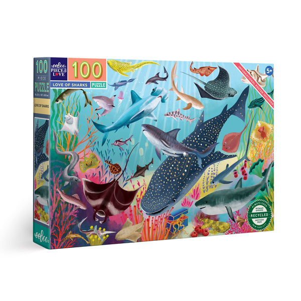 Front view of the love of sharks puzzle in the box.