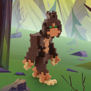 Bigfoot toy made of dark brown, light brown, and green plus plus