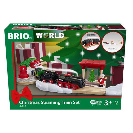 Front view of the christmas train set in the box.