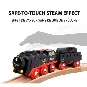 Front view of a graphic showing that the steam is safe to touch.