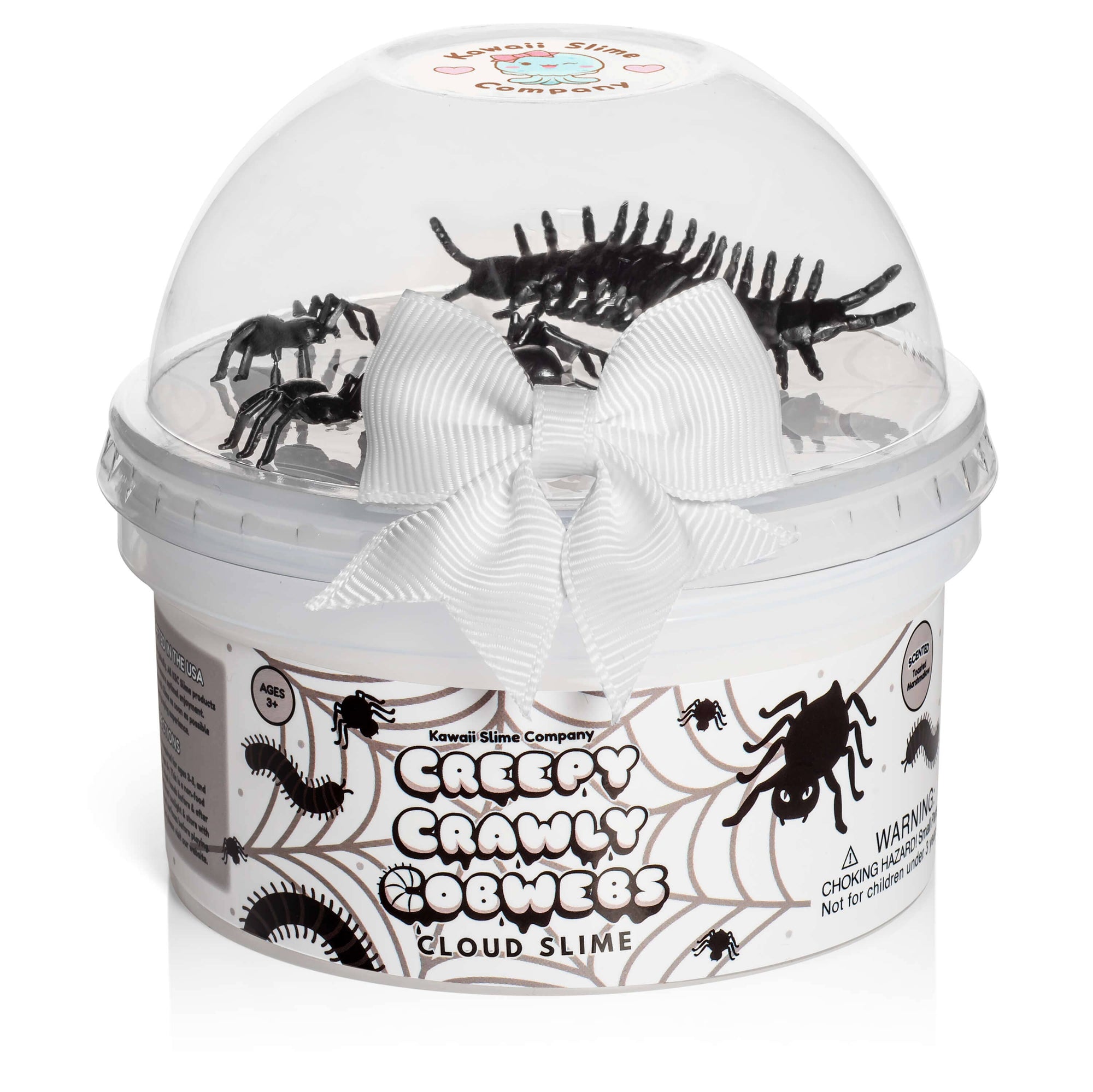 Front view of Creepy Crawly Cobwebs Cloud Slime in its container.