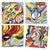 Front view of the 4 illustrations included in the Superheroes Inspired by Lichtenstein Coloring and Rub-On Transfer Kit.