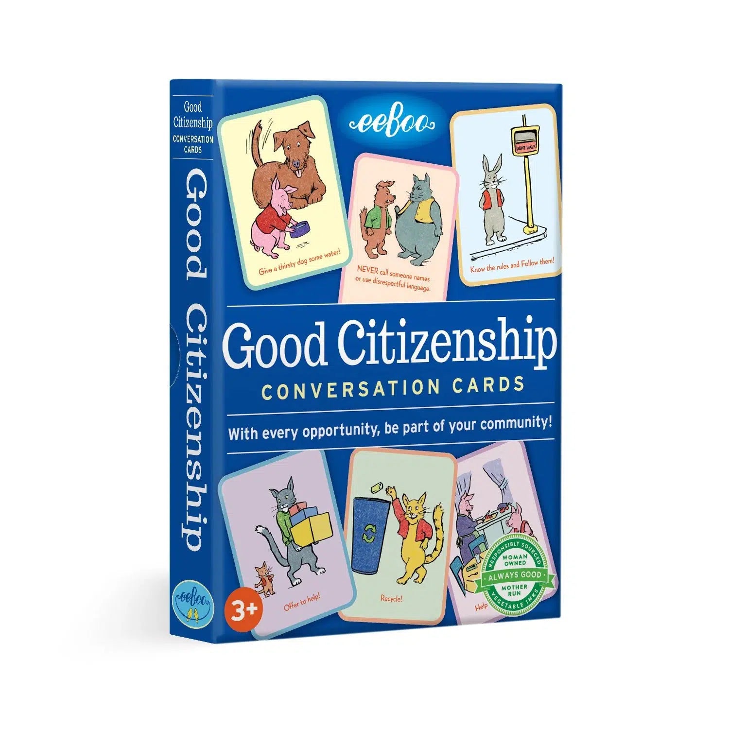 Front view of the Good Citizenship Conversation Cards in their box.