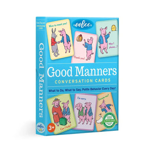 Front view of the Good Manners Conversation Cards in their box.