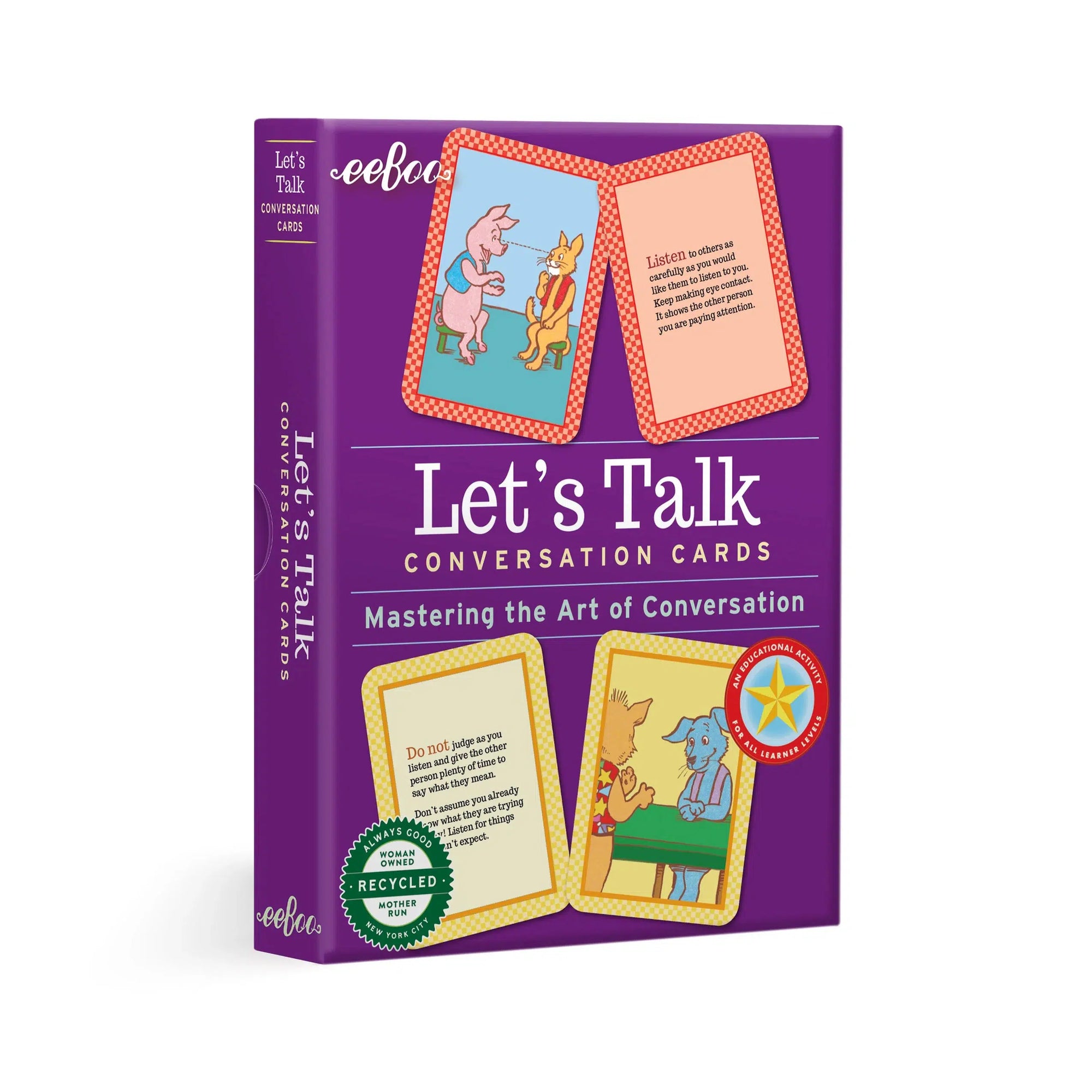 Front view of the Let's Talk Conversation Cards in their box.