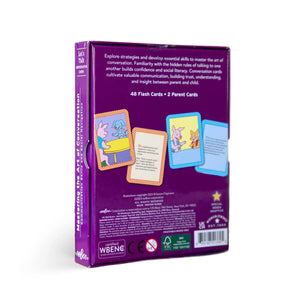 Rear view of the Let's Talk Conversation Cards in their box.