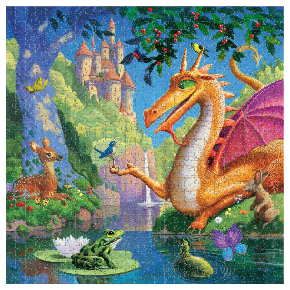Front view of a completed kind dragon puzzle.