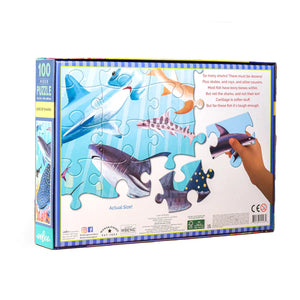 Back view of the love of sharks puzzle in the box.