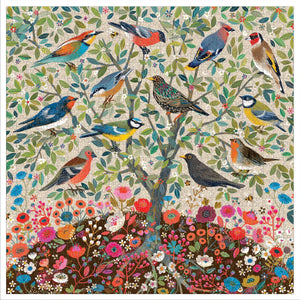 Front view of a completed songbirds tree puzzle.