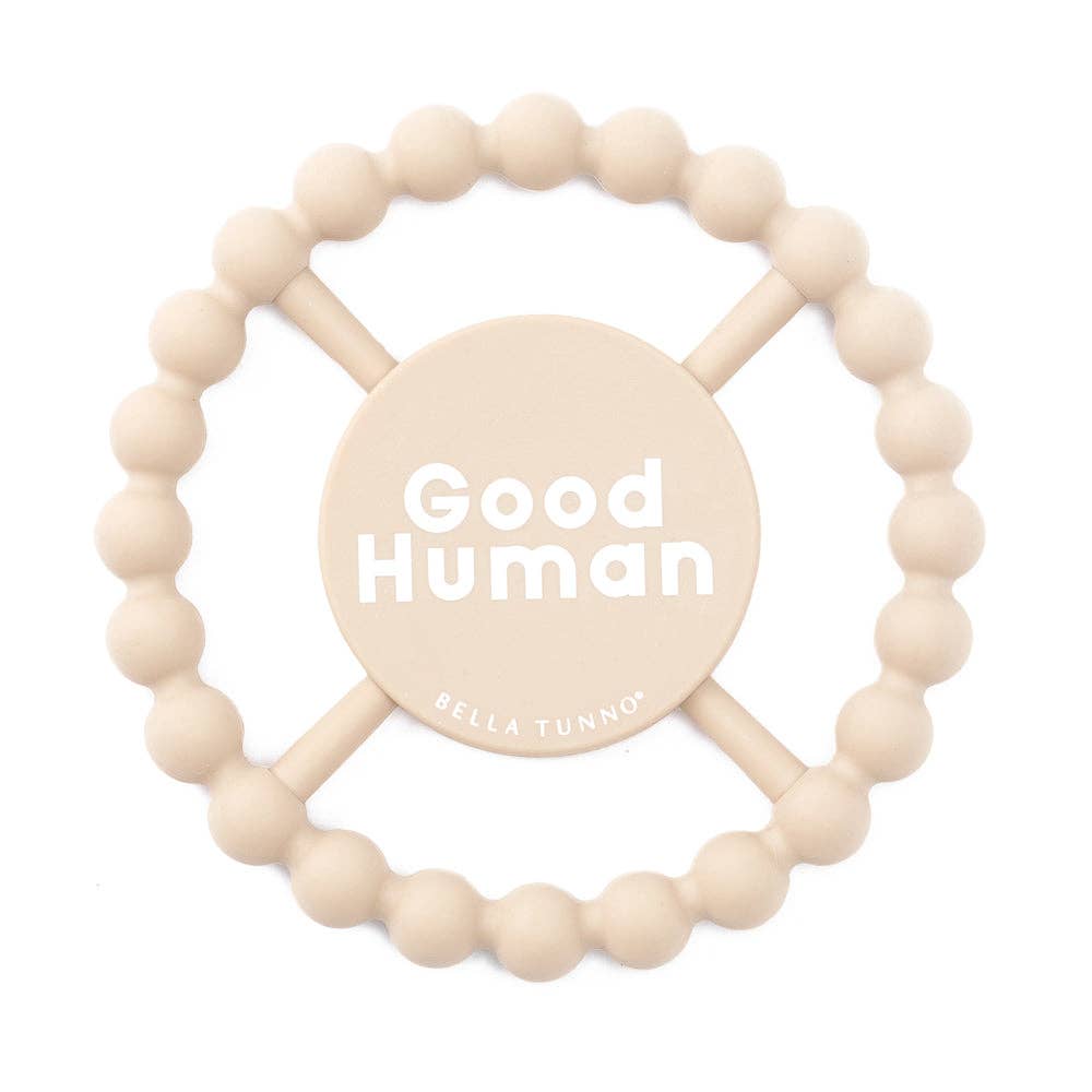 Front view of the Good Human Happy Teether: Tan.