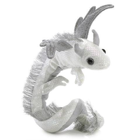 Front view of the pearl dragon wristlet puppet.