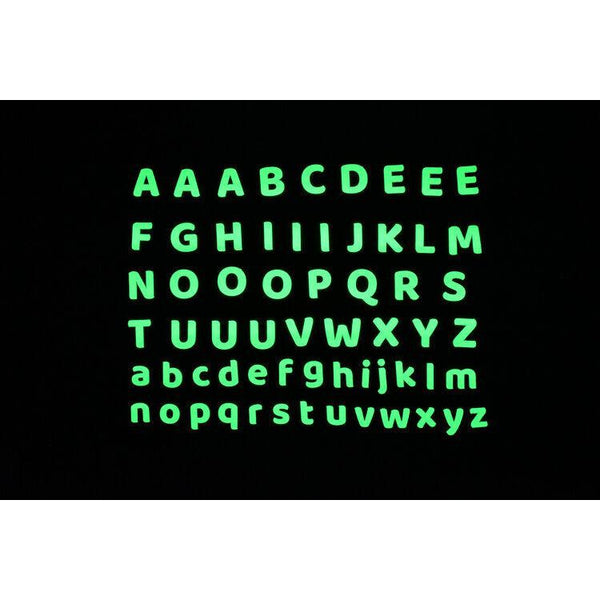 Front view of the letters in the Glow Alphabet letters.