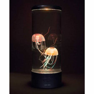 Front view of a jellyfish lamp illuminated with white lights.
