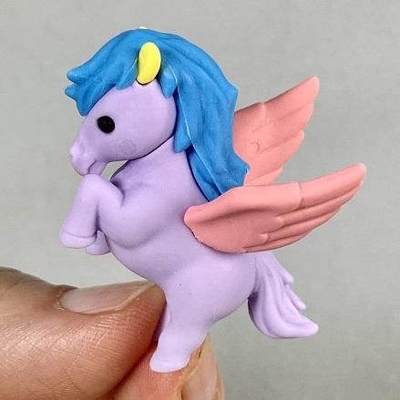 Front side view of the lavender pegasus with a blue mane and pink wings from the Puzzle Eraser-Unicorn &amp; Pegasus.