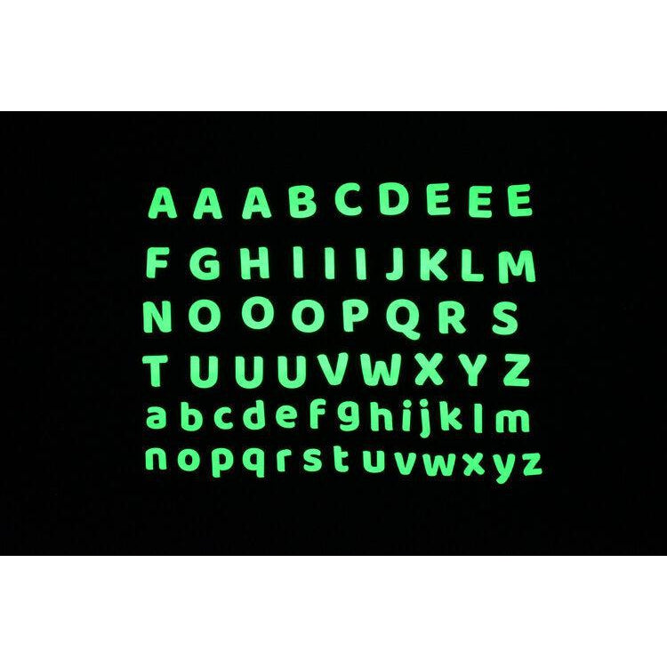 Front view of the letters and numbers in the Glow Alphabet Letters.