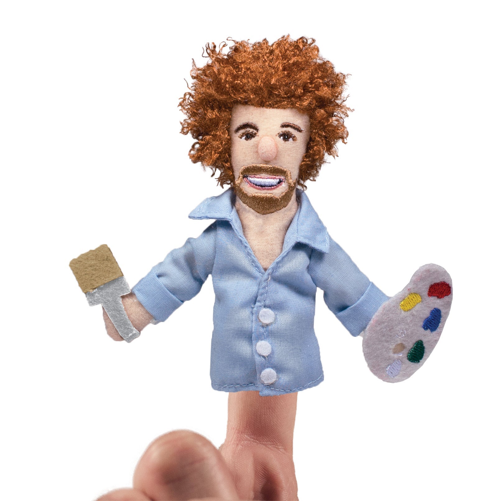 Front view of Bob Ross magnetic personality finger puppet.