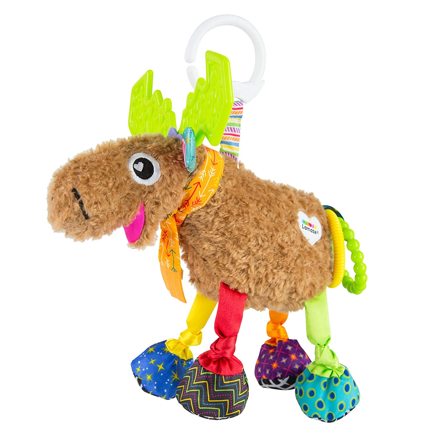 Front view of Lamaze Mortimer the Moose out of packaging.