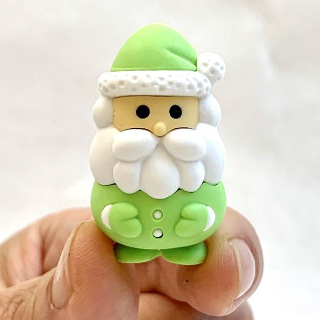 Front view of the green santa from the Puzzle Eraser-Multi-Colored Santa Claus.
