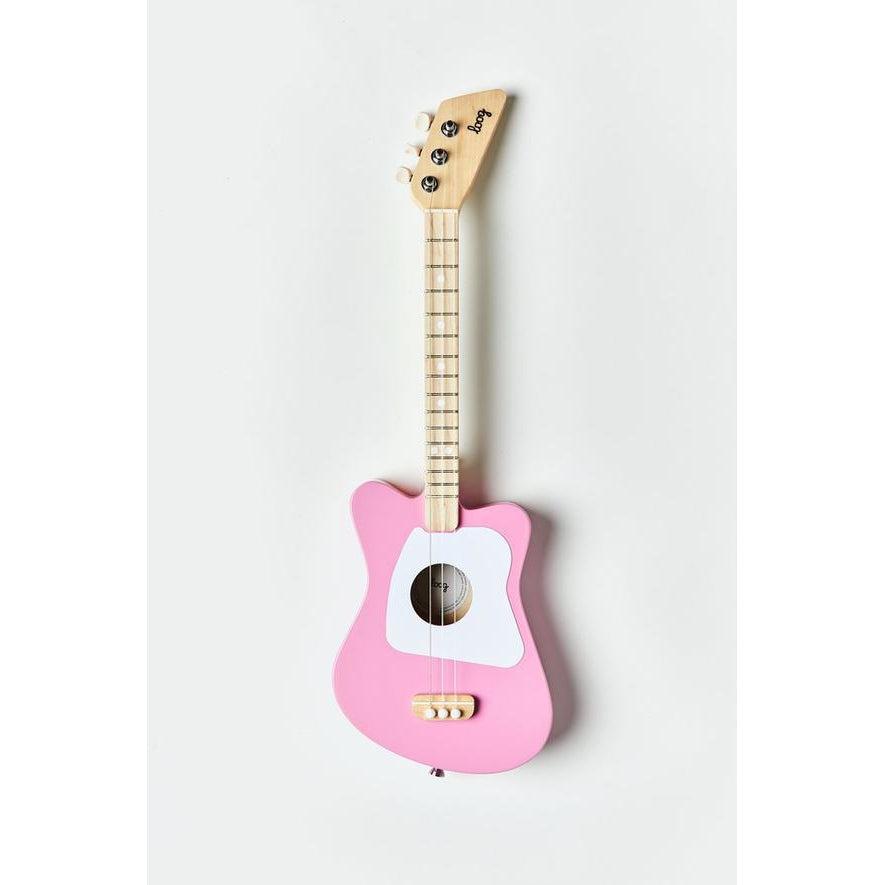 Front view of the mini pink guitar.