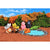Front view with a jungle background and pond of the animals including the lion, white tiger, yellow tiger, bison, camel, pink gorilla, black gorilla, and alligator from the Puzzle Eraser-Safari set.
