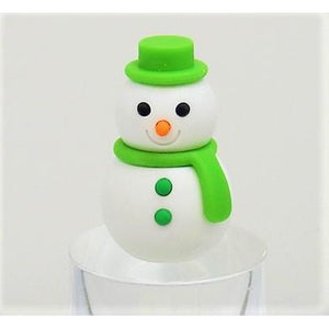 Front view of the snowman with the green scarf, green hat, and green buttons from the Puzzle Eraser-Snowman.