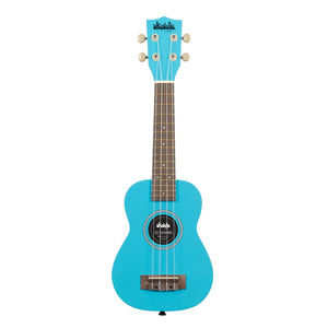 Front view of the blue yonder ukulele.