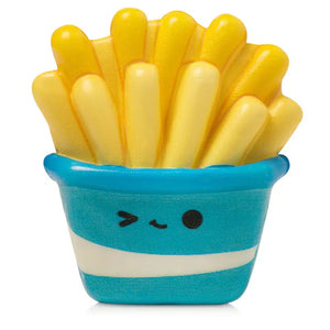Front view of the blue fries squishie against a white background.