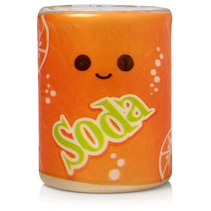 Front view of the orange soda squishie against a white background.