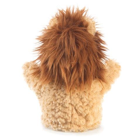 Lion hand puppet for little hands shown from behind