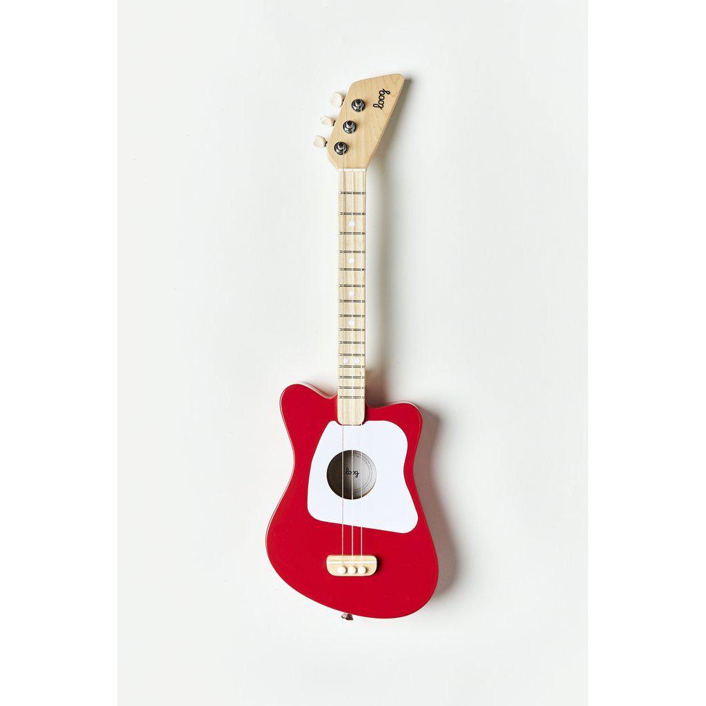 Front view of the mini red guitar.