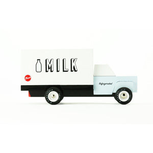 Milk truck from the side.