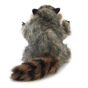 Mini raccoon finger puppet back.