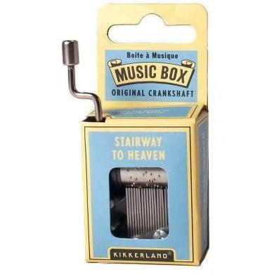 Front view of stairway to heaven music box in blue packaging